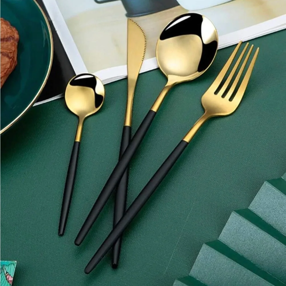 🆕SILVERWARE BUNDLE GOLD/BLACK 24 PIECE SET - Picture 3 of 9